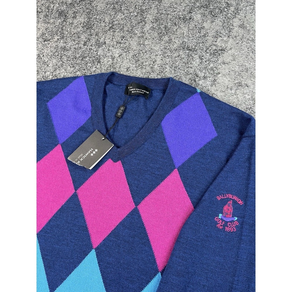 Hawick Knitwear Mens XXL Wool Sweater Pullover Navy Ballybunion Golf Club NWT
